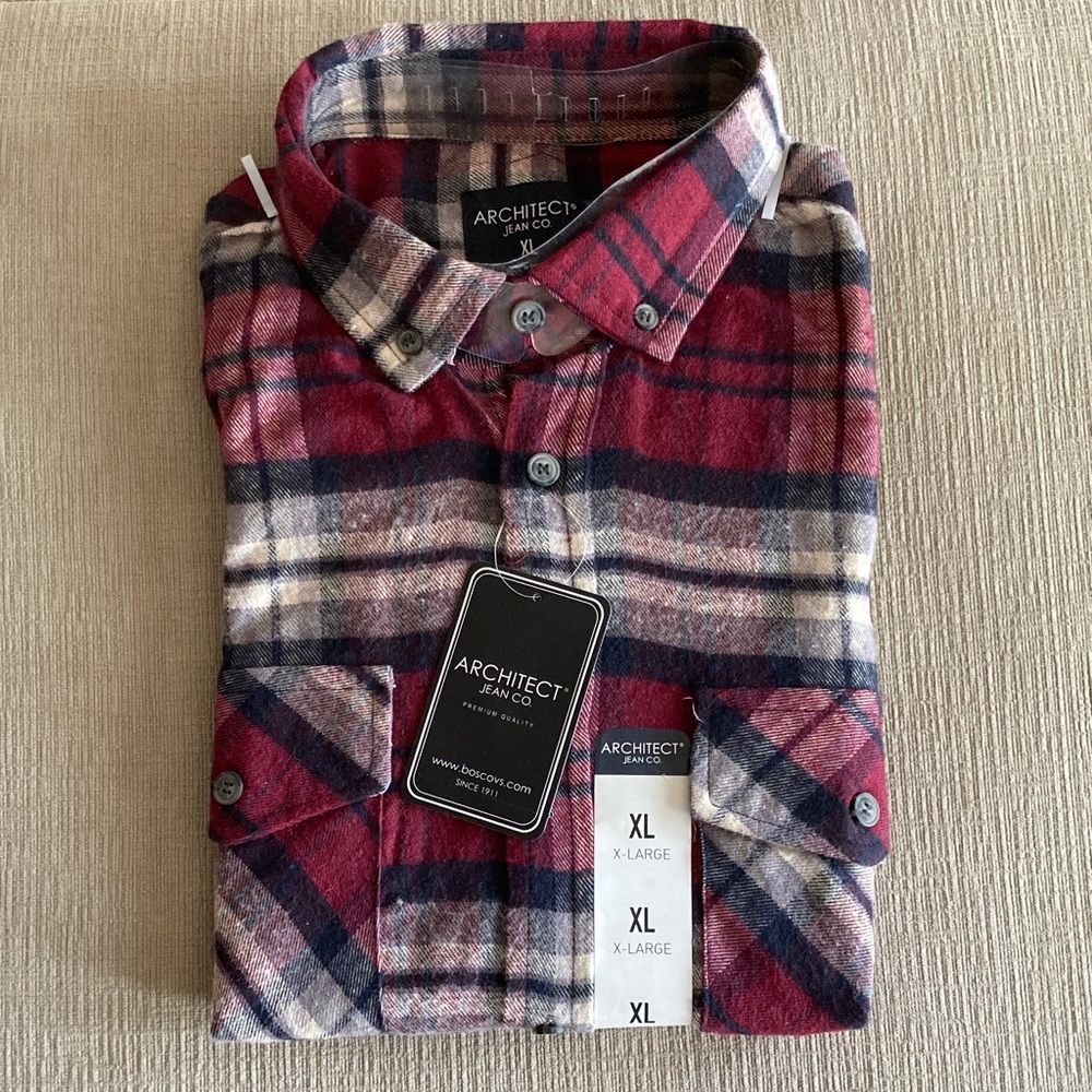 Architect Men's Burgundy and Navy Plaid Shirt